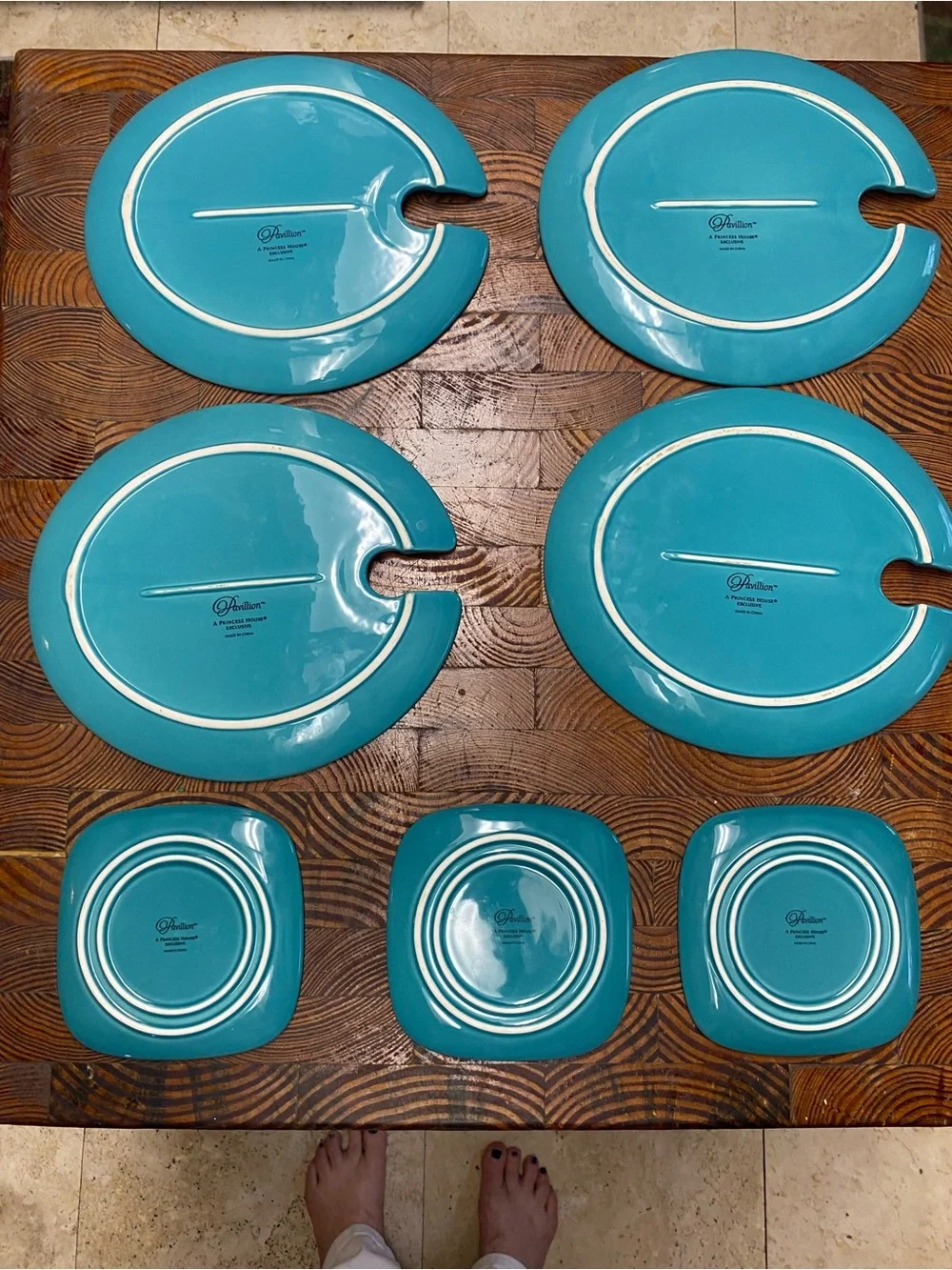 Princess House Pavillion Del Mar Aqua Party Snack & Appetizer Plates Set of 7